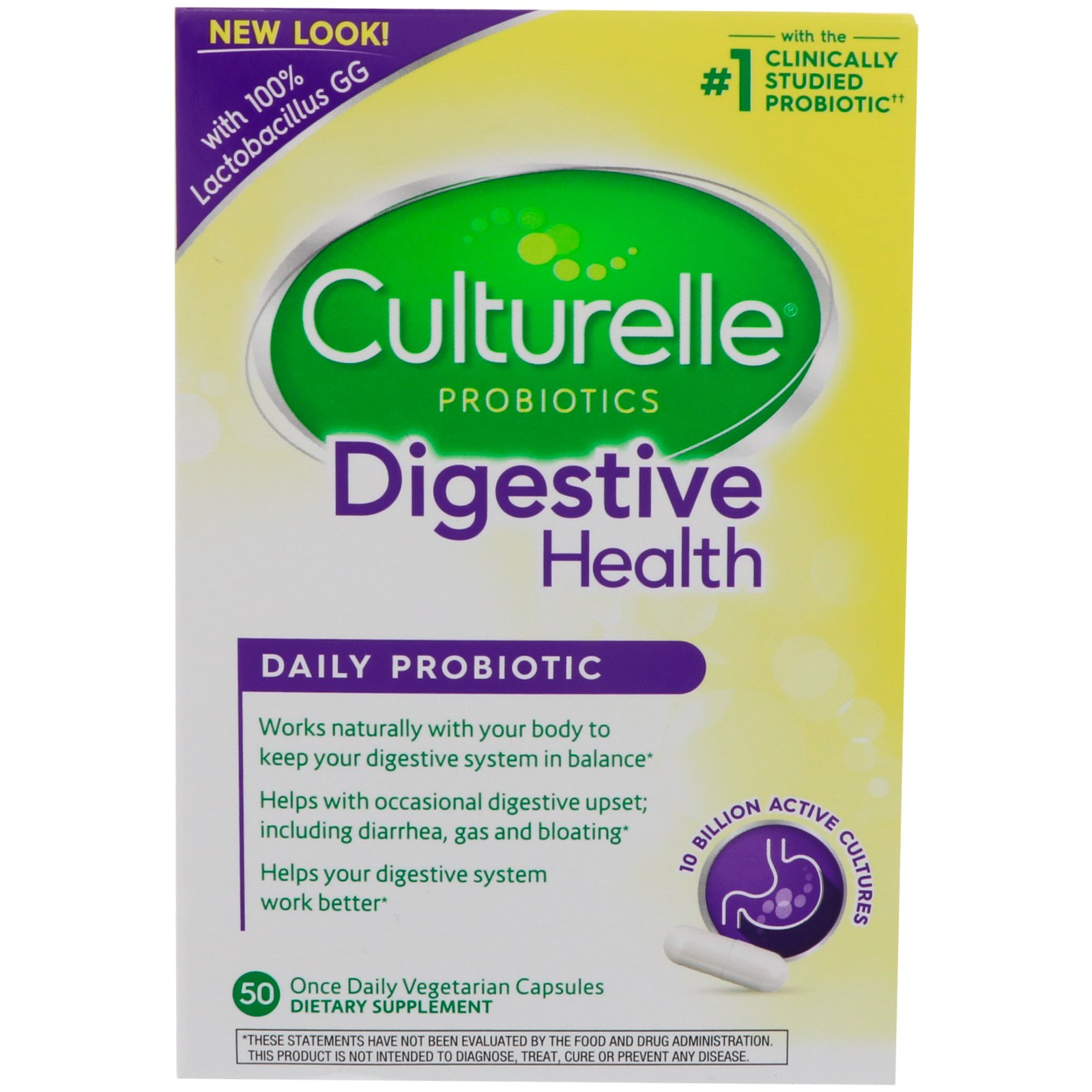 Culturelle, Saúde digestiva, Probiótico diário, 50 cápsulas vegetarianas diárias
