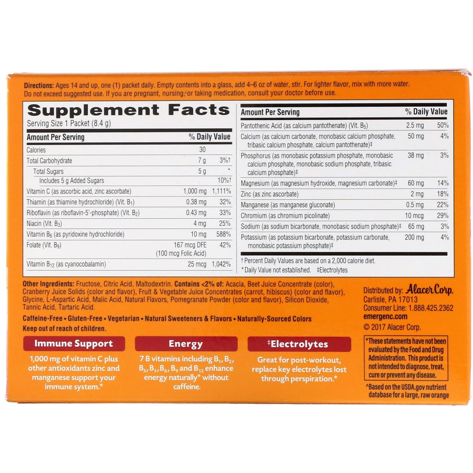 Emergen-C, Vitamina C, Cranberry-Romã, 1.000 mg, 30 Pacotes, 8,4 g (0,30 oz) Cada - Imagem 2