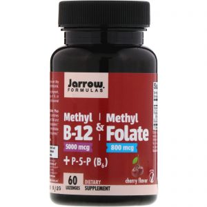 Jarrow Formulas, Metil B-12 e Folato de Metila, Sabor Cereja, 5000 mcg/800 mcg, 60 Pastilhas