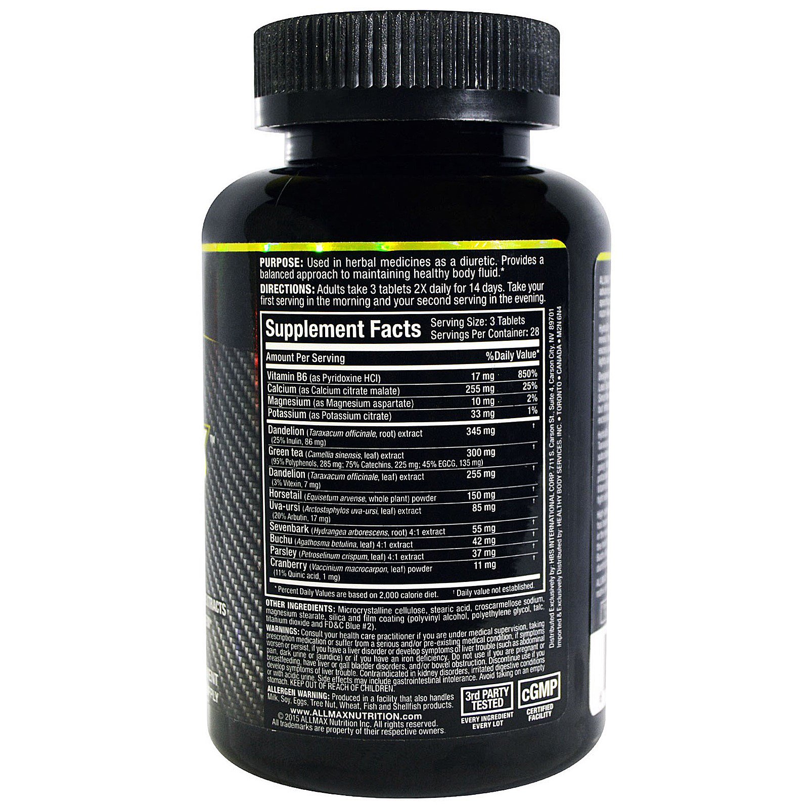 ALLMAX Nutrition, HydraDry, Diurético Ultrapotente + Estabilizador de Eletrólitos, 84 Comprimidos - Imagem 2