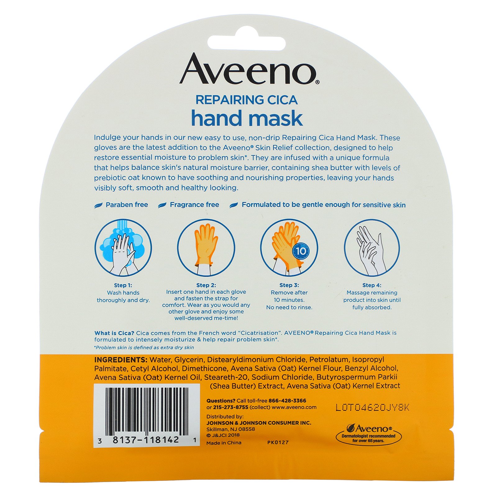 Aveeno, Máscara Cicatrizante e Reparadora para as Mãos, 2 Luvas de Uso Único - Imagem 2