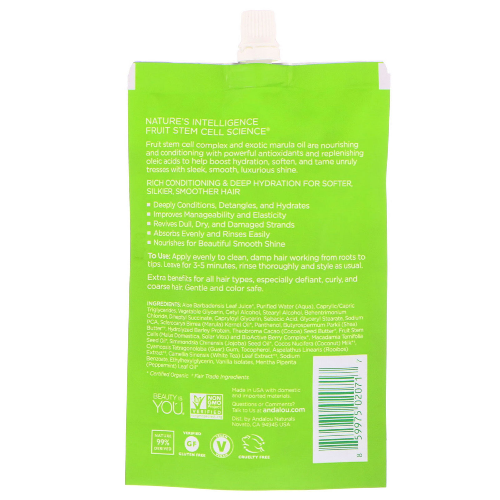 Andalou Naturals, Exotic Marula Oil Silky Smooth Deep Conditioning Hair Mask, 1.5 fl oz (44 ml) - Imagem 2