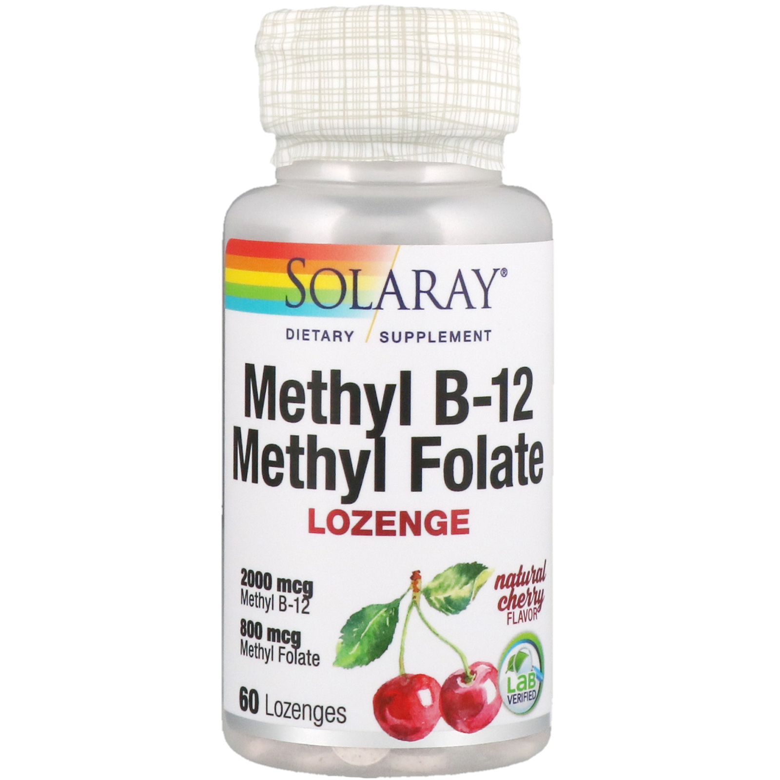 Solaray, Metil B-12 e Metilfolato, Sabor Natural de Cereja, 60 Pastilhas