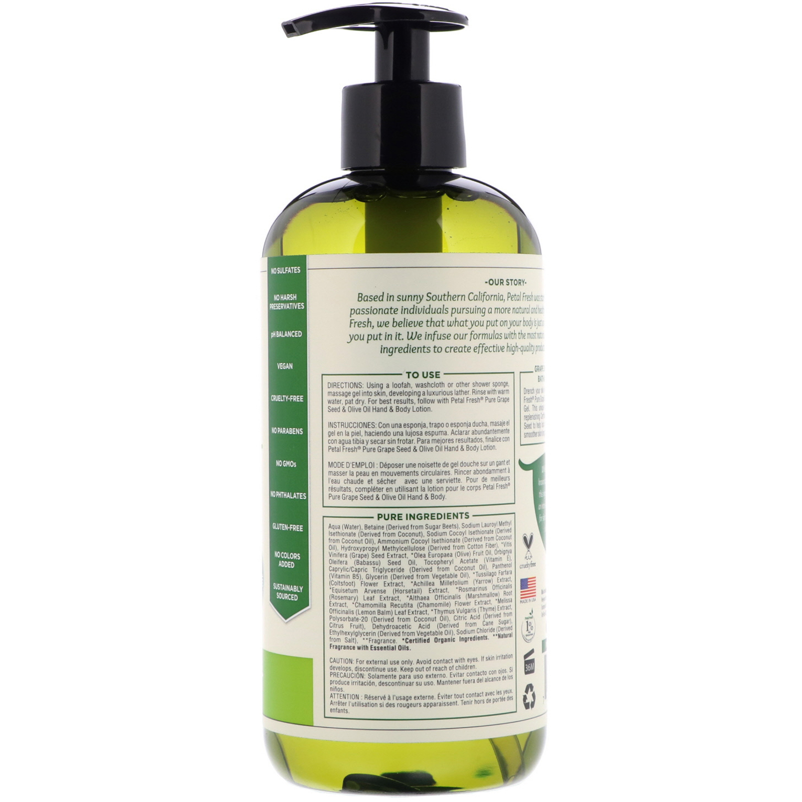 Petal Fresh, Puro, Gel Hidratante para Banheira e Chuveiro, Semente de Uva e Óleo de Oliva, 16 fl oz (475 ml) - Imagem 2