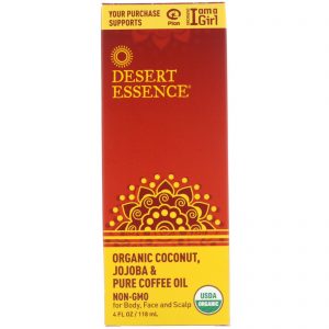 Desert Essence, Óleo de Coco Orgânico, Jojoba e Café Puro, 4 fl oz (118 ml)
