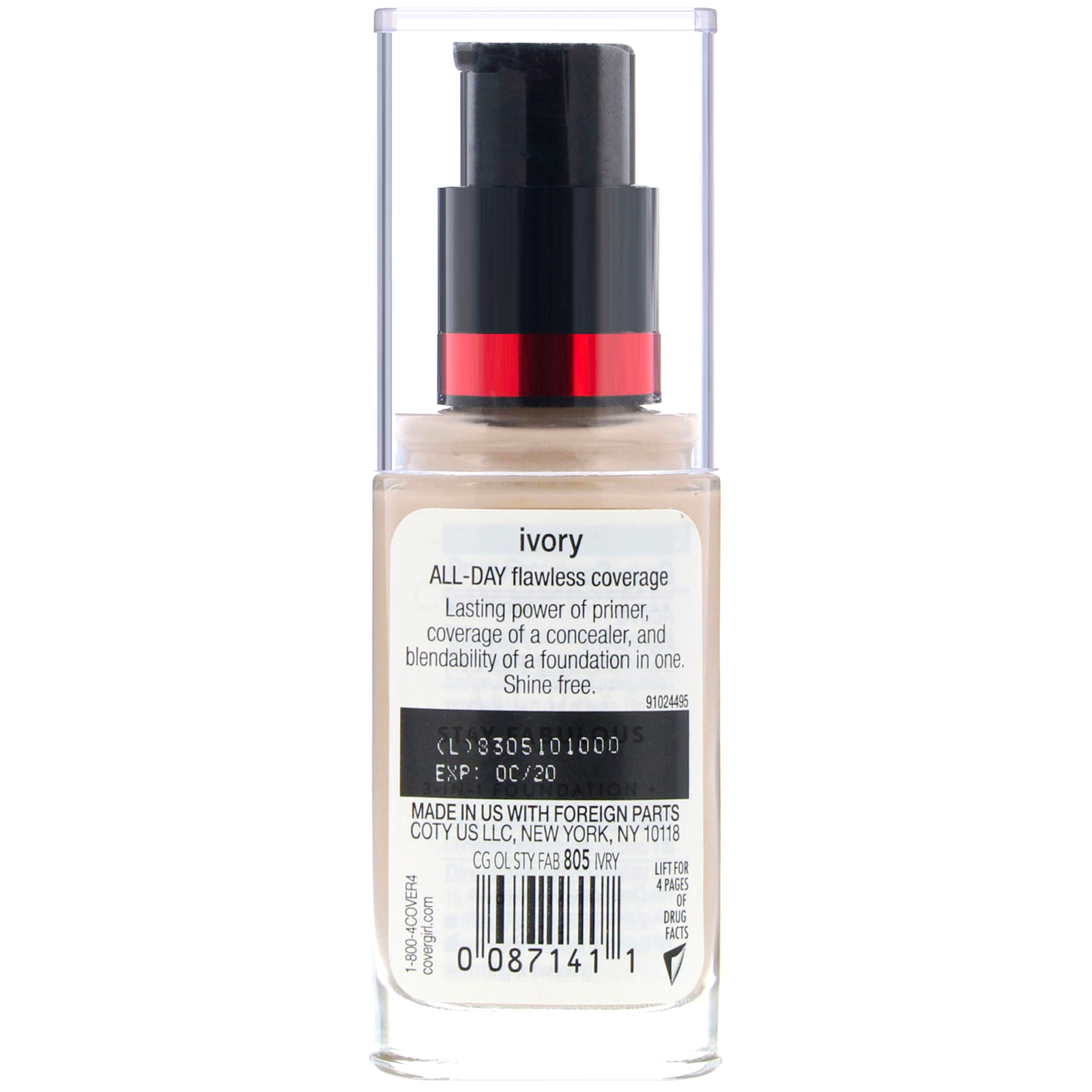 Covergirl, Outlast All-Day Stay Fabulous, Base 3 em 1, 805 Marfim, 30 ml - Imagem 2