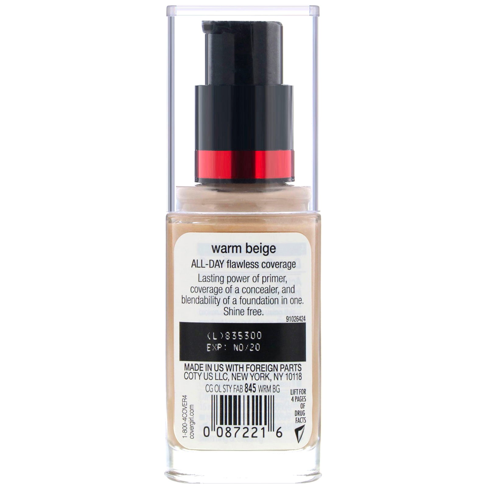 Covergirl, Outlast All-Day Stay Fabulous, Base 3 em 1, 845 Bege quente, 30 ml - Imagem 2