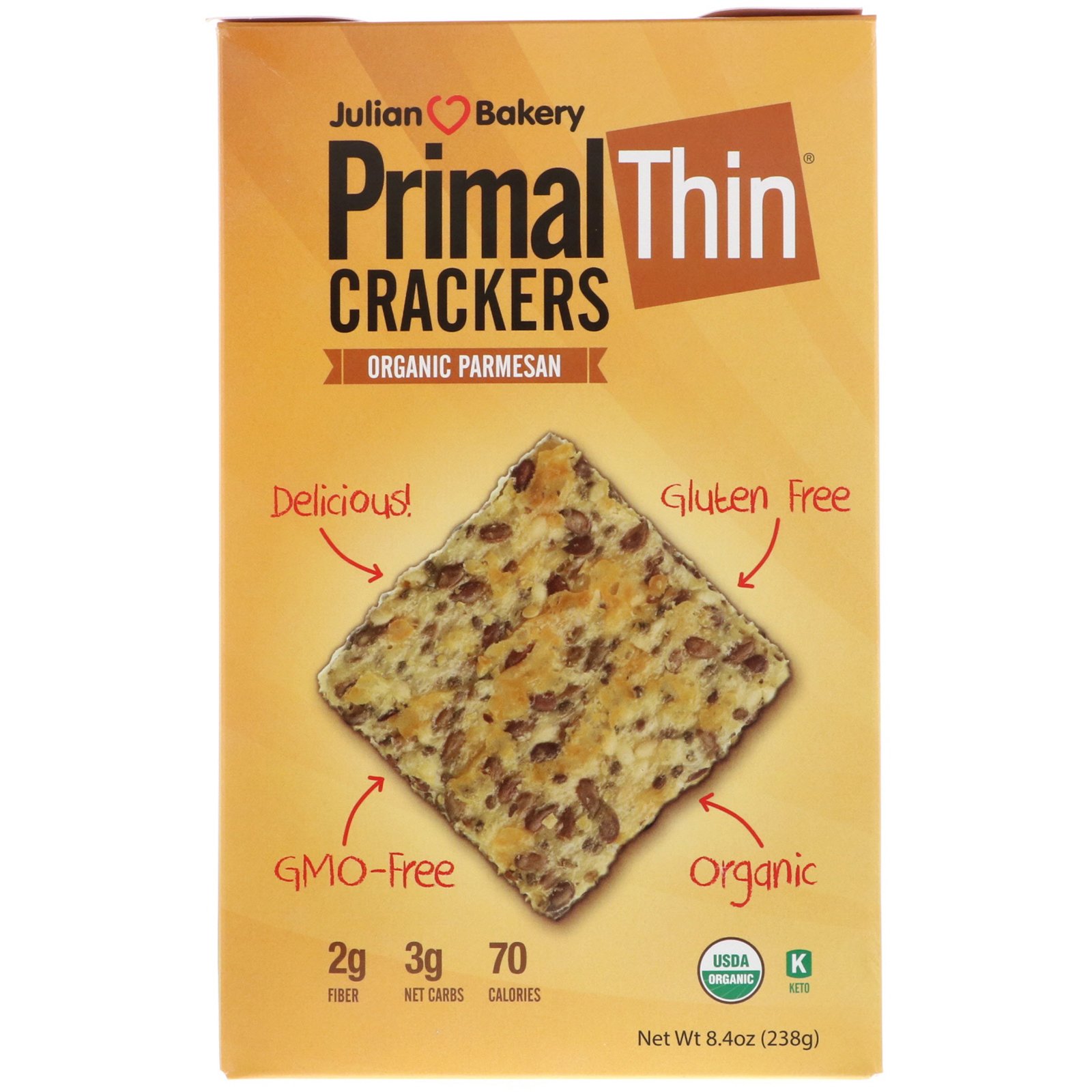 Julian Bakery, Biscoitos finos Primal, Parmesão orgânico, 8.4 oz (238 g)