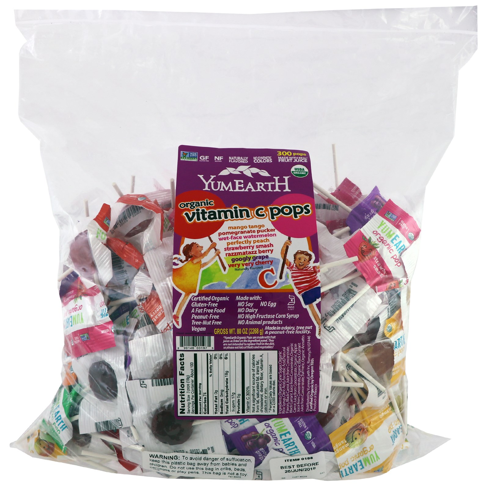 YumEarth, Organic Pops Vitamin C , 300 Pops, 80 oz (2268 g) - Imagem 2