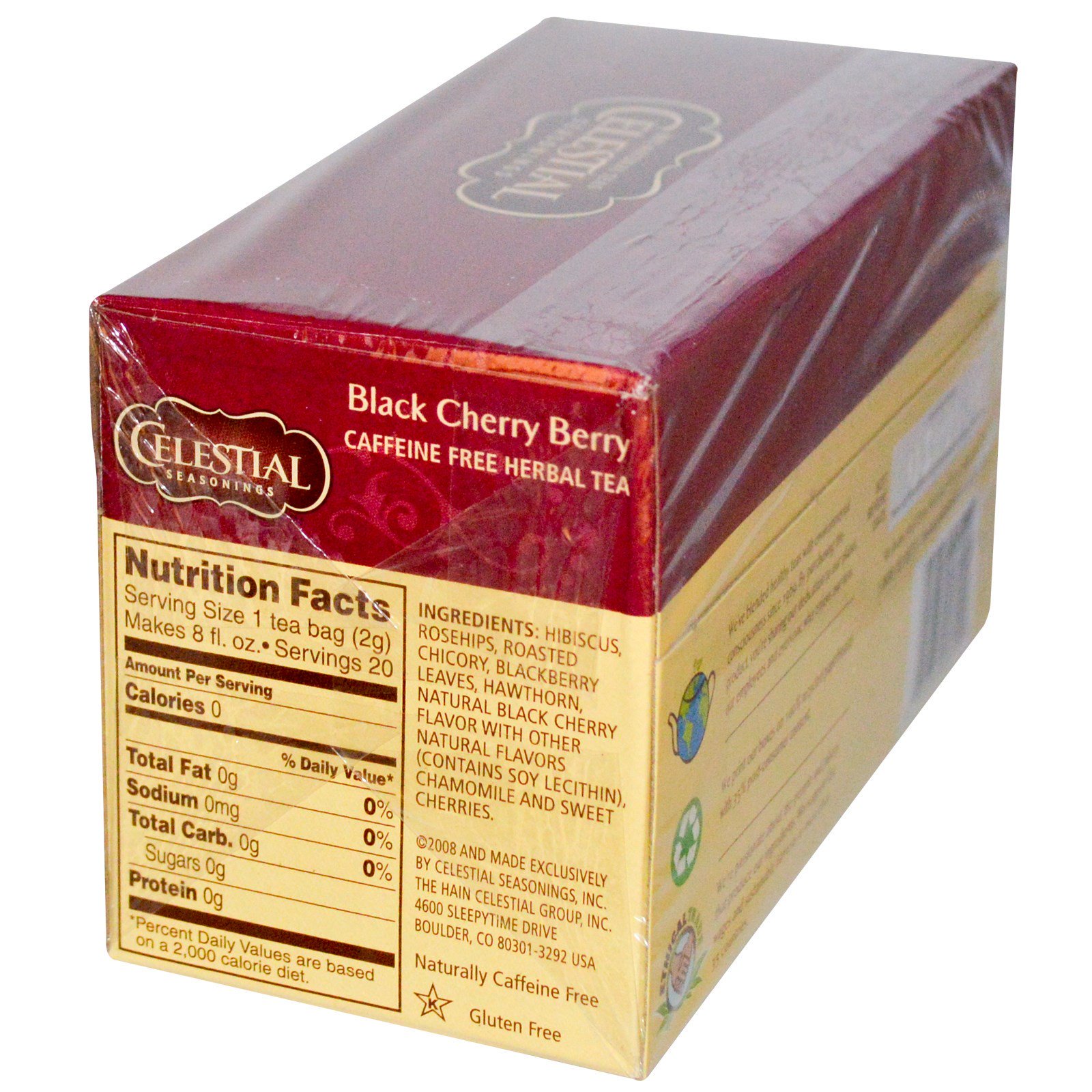 Celestial Seasonings, Chá Herbal, Cereja Negra, Sem Cafeína, 20 Saquinhos de Chá, 44 g - Imagem 2