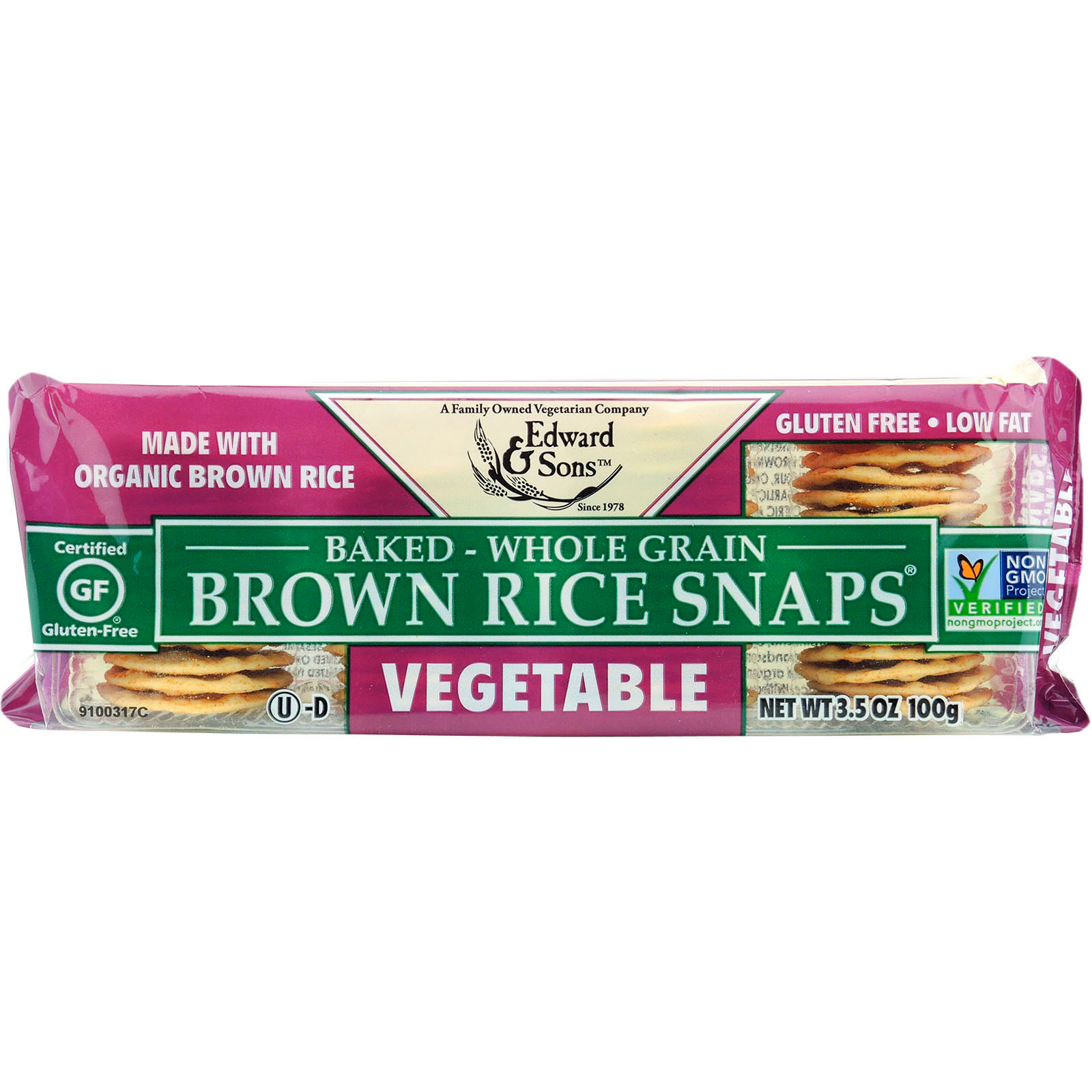 Edward & Sons, Baked Whole Grain Brown Rice Snaps, Vegetable, 3.5 oz (100 g)