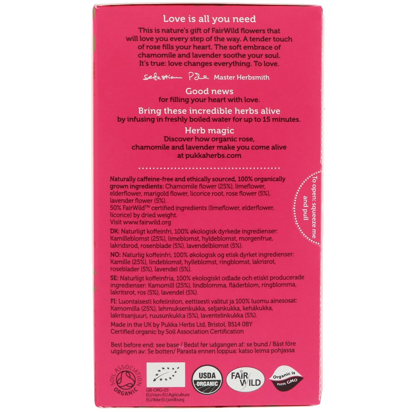 Pukka Herbs, Amor, Chá Orgânico de Rosa, Camomila & Lavanda, Sem Cafeína, 20 Sachês de Chá, 0,8 onças (24 g) - Imagem 2