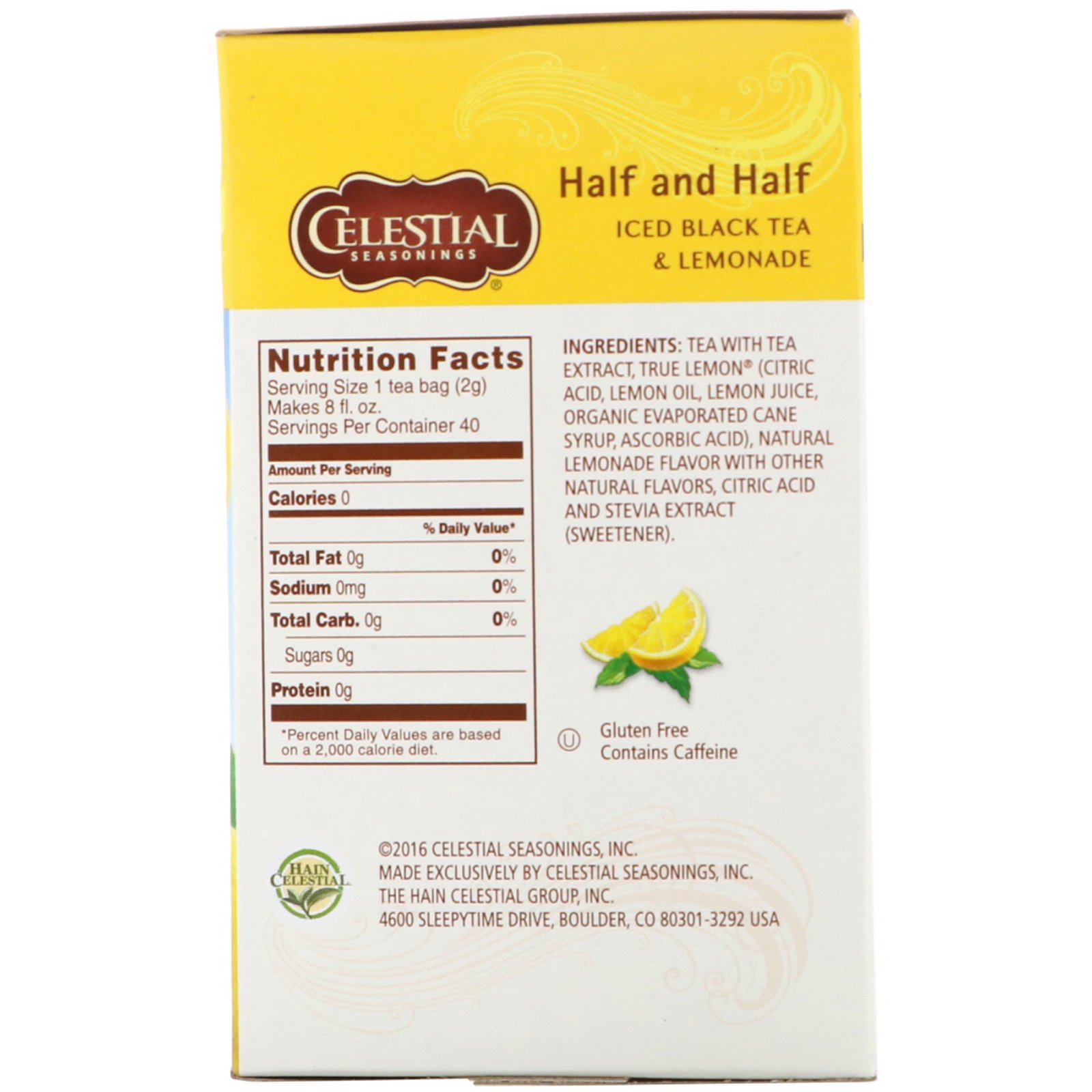 Celestial Seasonings, Iced Black Tea & Lemonade, Half and Half, 40 Tea Bags, 3.0 oz (85 g) - Imagem 2