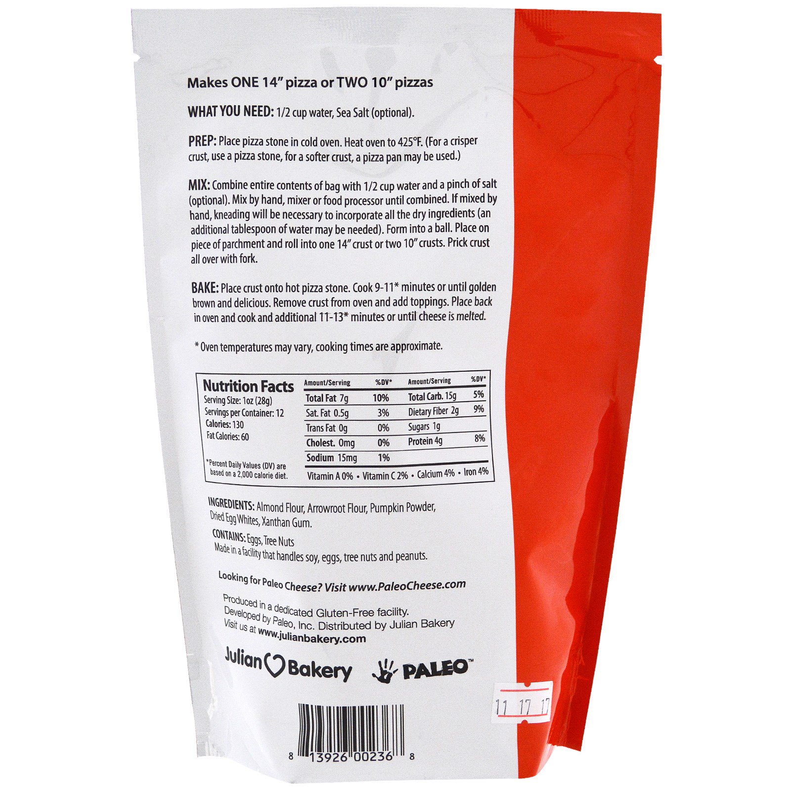 Julian Bakery, Mistura para Crosta de Pizza Paleo, 12 oz (340 g) - Imagem 2