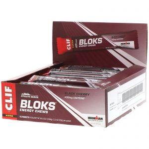 Clif Bar, Energéticos Mastigáveis Bloks, Cereja Preta + 50 mg de Cafeína, 18 Saches, 2,12 oz (60 g) Cada