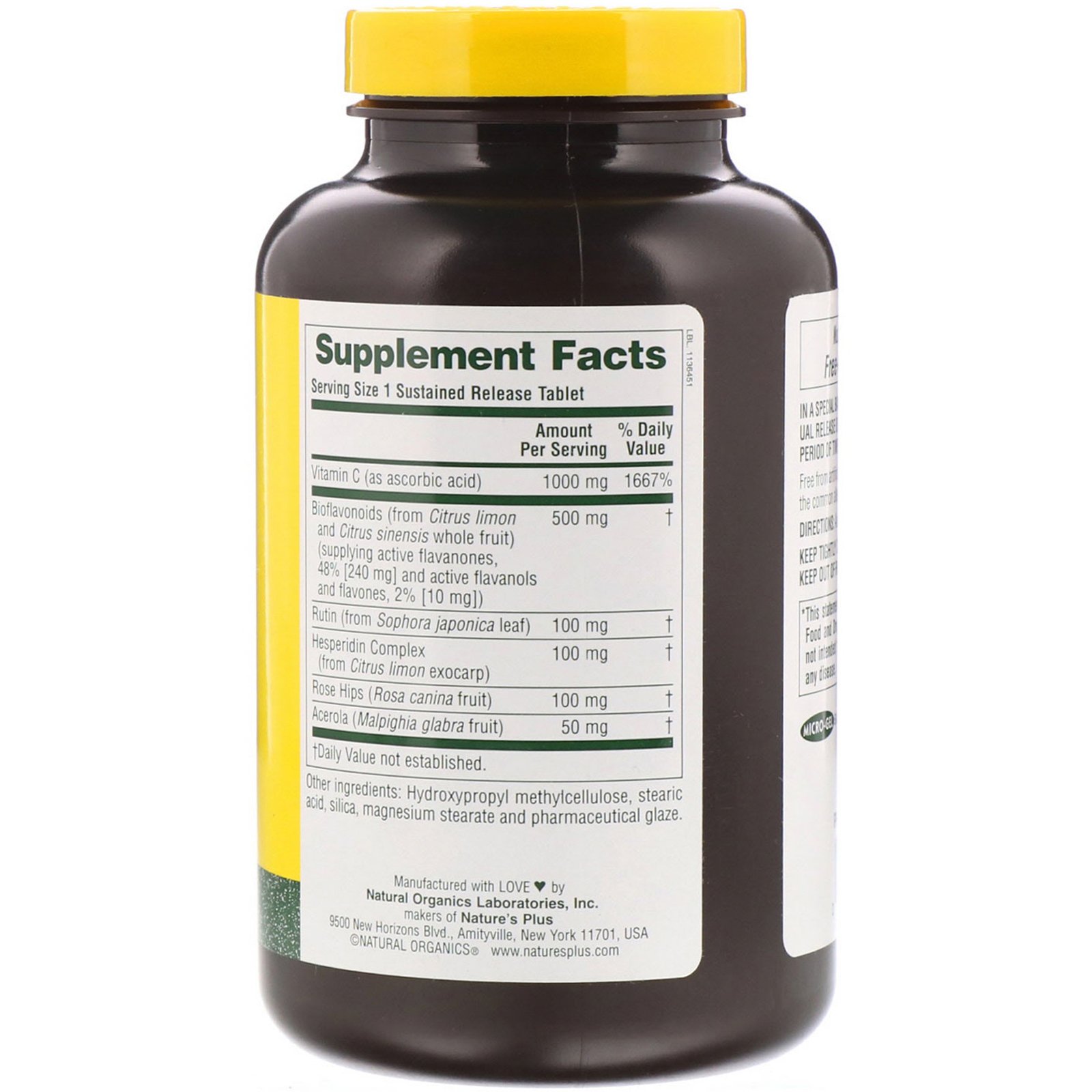 Nature's Plus, Complexo Super C, Vitamina C 1000 mg com 500 mg de Bioflavonóides, 180 Comprimidos - Imagem 2