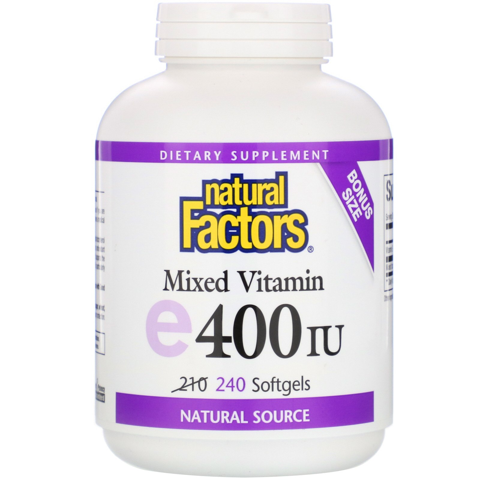 Natural Factors, Vitamina E Sortida, 400 UI, 240 Cápsulas Gelatinosas
