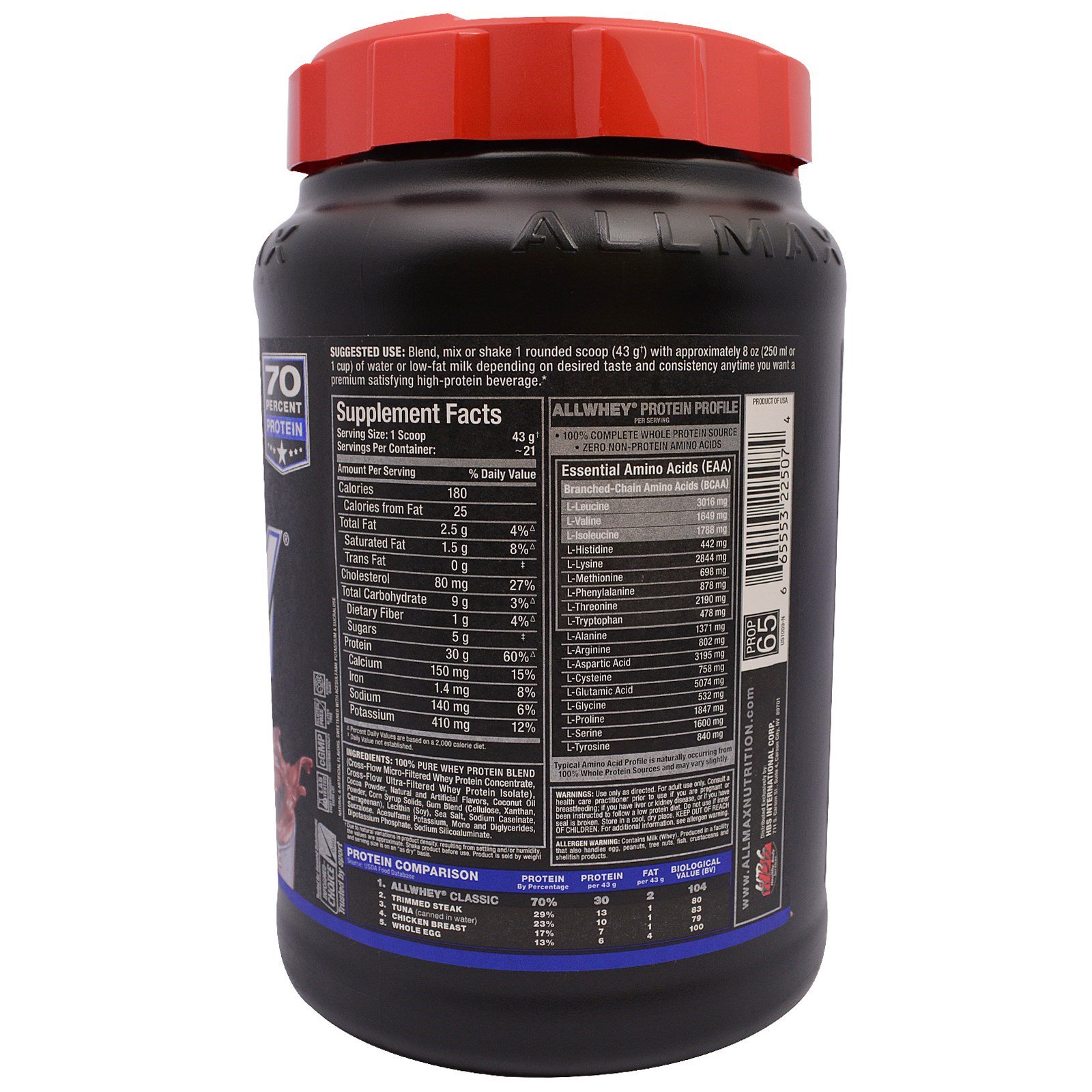 ALLMAX Nutrition, AllWhey Classic, 100% Proteína Whey, Chocolate, 907 g (2 lbs) - Imagem 2