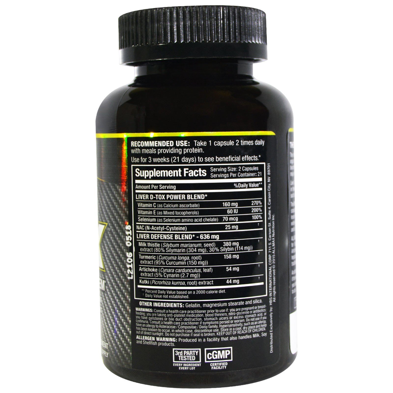 ALLMAX Nutrition, Liver Dtox com Silimarina de Força Extra (Cardo-Mariano) e Cúrcuma (95% de curcumina), 42 Cápsulas - Imagem 2