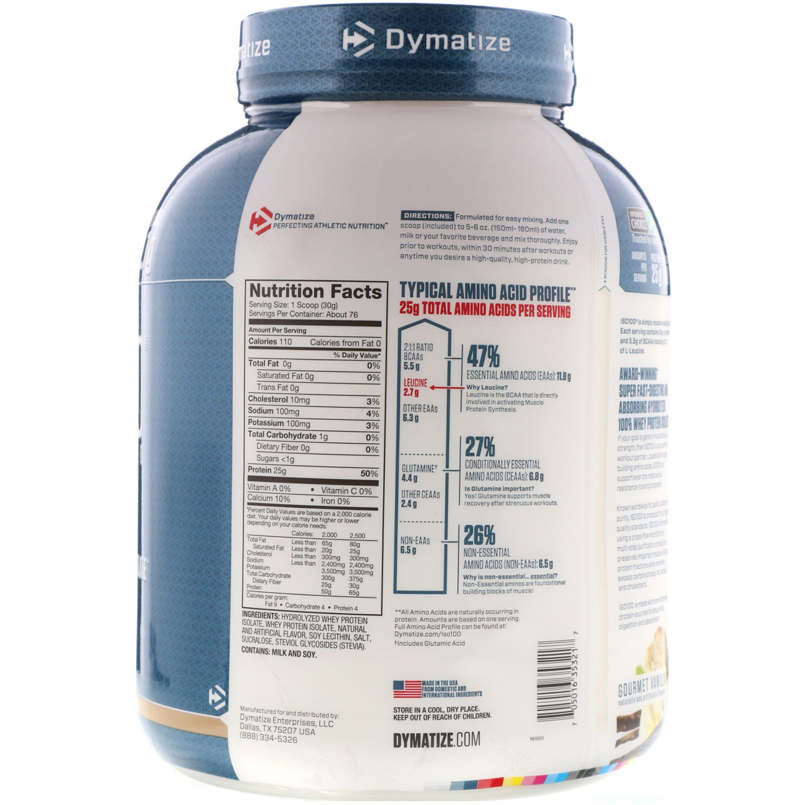 Dymatize Nutrition, ISO100, Hidrolisado, Isolado Proteico de Soro de Leite 100%, Baunilha Gourmet, 2,3 kg (5 lbs) - Imagem 2