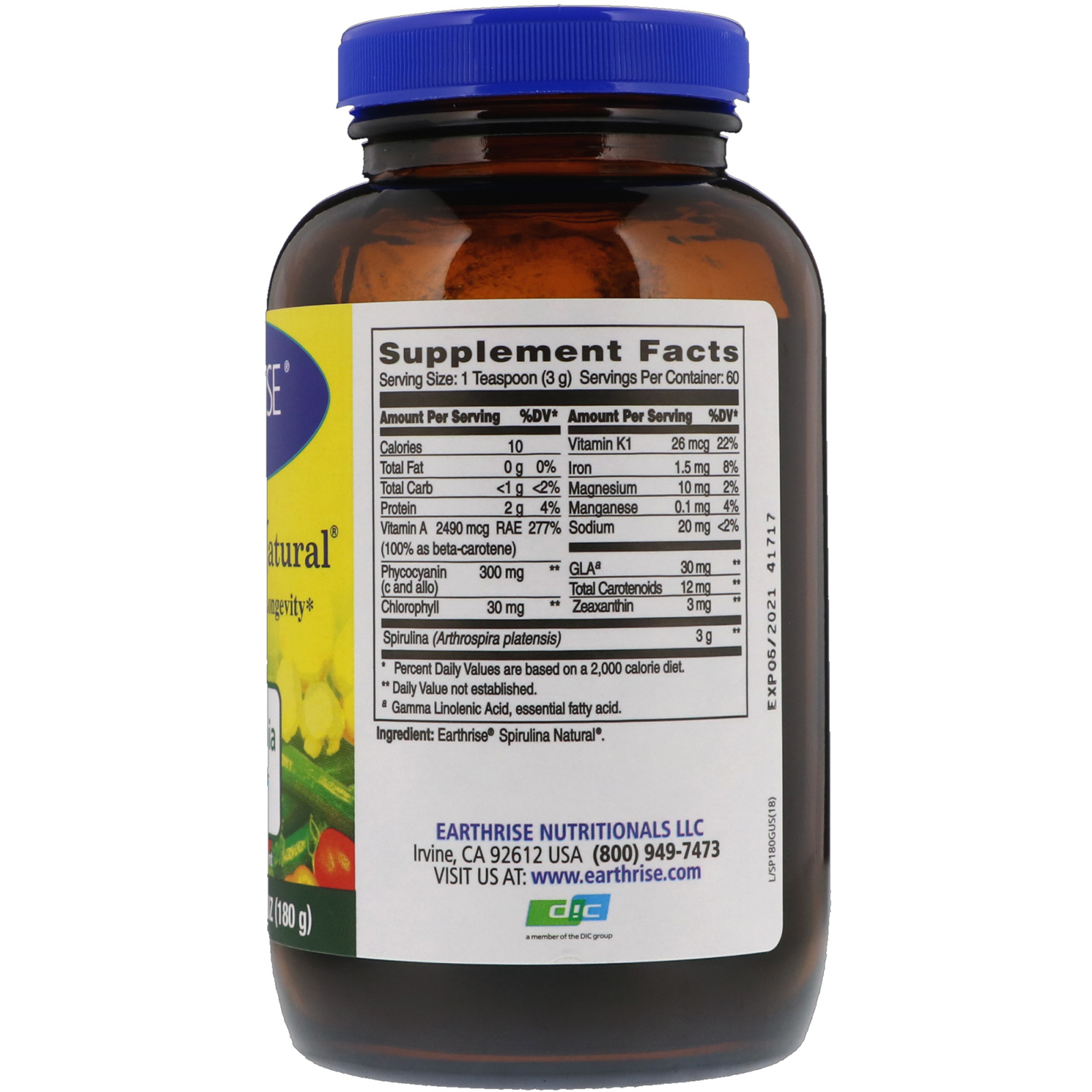 Earthrise, Pó Natural de Spirulina, 6,4 oz (180 g) - Imagem 2
