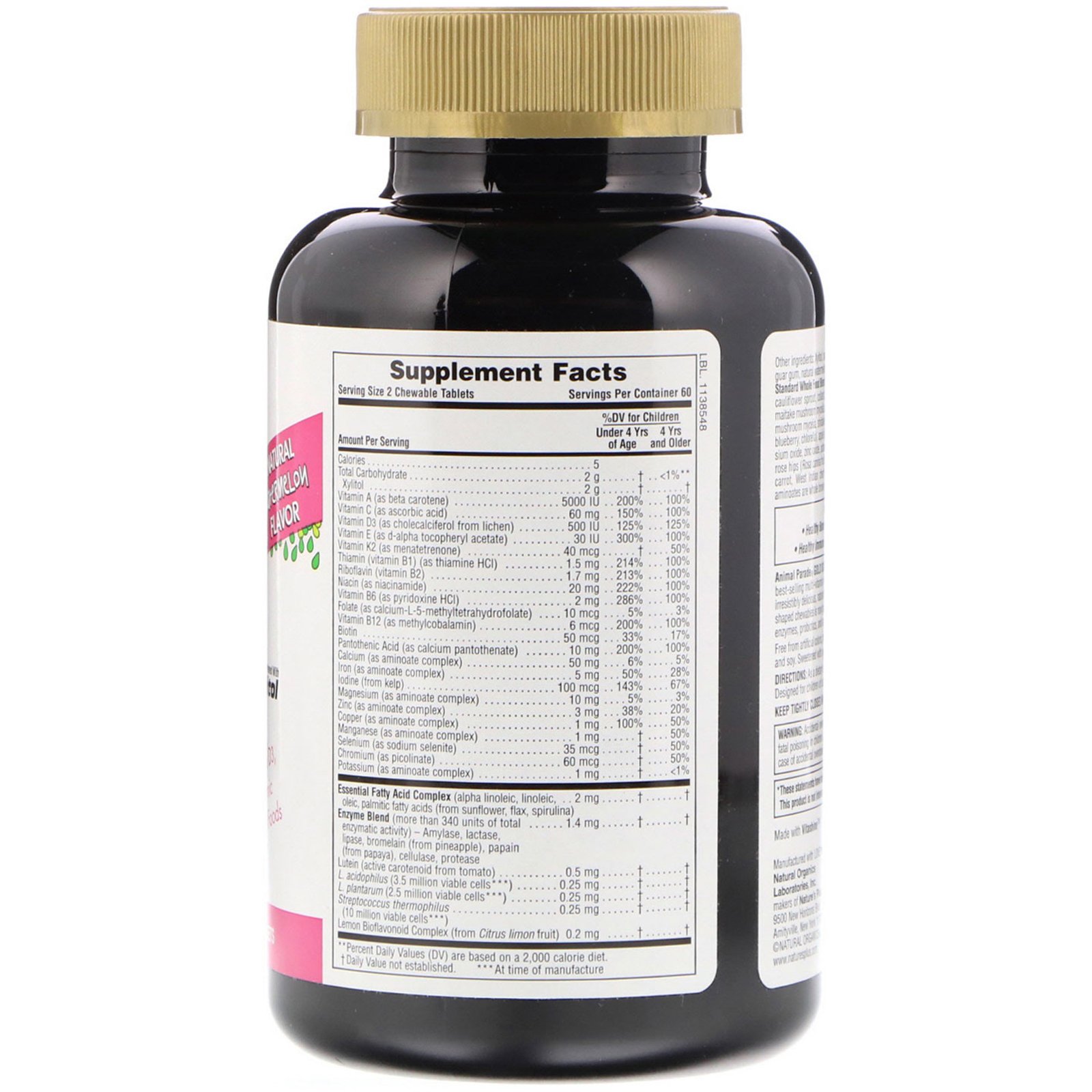 Nature's Plus, Source of Life, Animal Parade Gold, Suplemento Multivitamínico e Mineral Infantil Mastigável, Melancia, 120 Comprimidos em Forma de Animal - Imagem 2