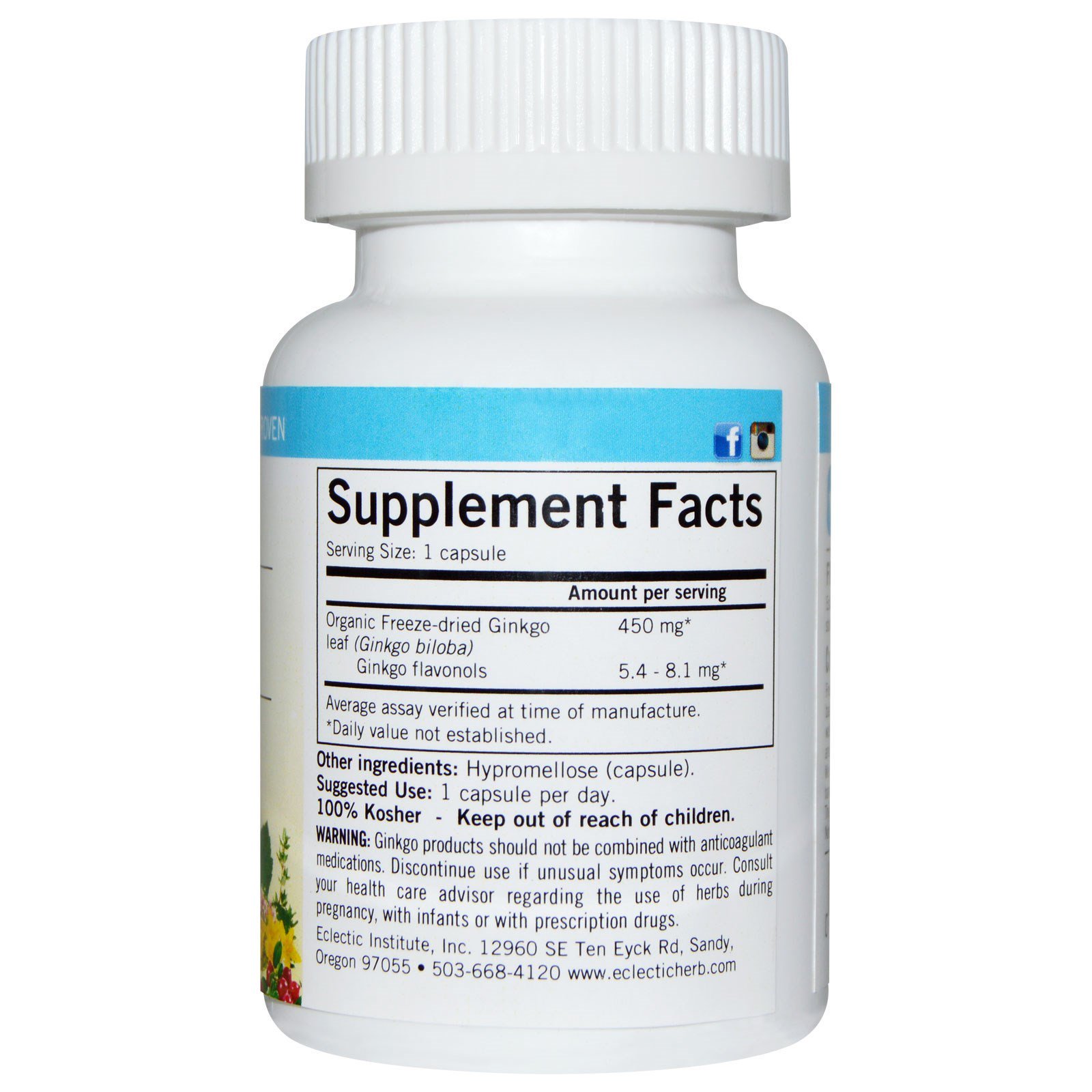 Eclectic Institute, Ginkgo, 450 mg, 90 cápsulas vegetarianas não-OGM - Imagem 2