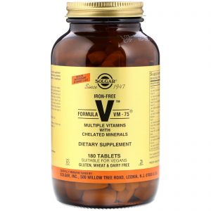 Solgar, Fórmula V, VM-75, Multivitamínico com Minerais Quelatos, Sem Ferro, 180 Comprimidos