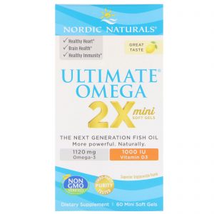 Nordic Naturals, Ultimate Omega 2X com Vitamina D3, Limão, 60 Mini Cápsulas Softgel