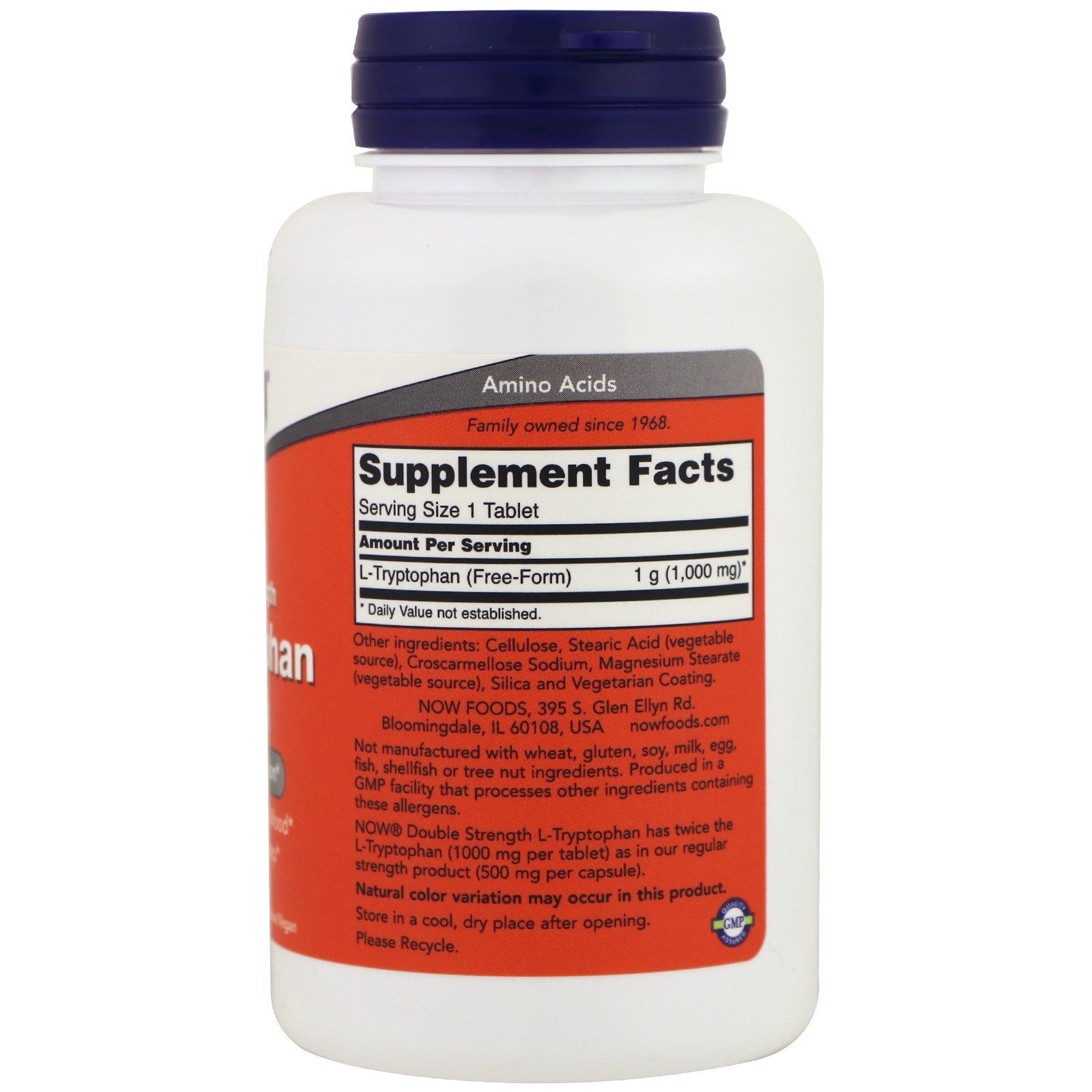 Now Foods, L-Triptofano, Força Dupla, 1.000 mg, 60 Comprimidos - Imagem 2
