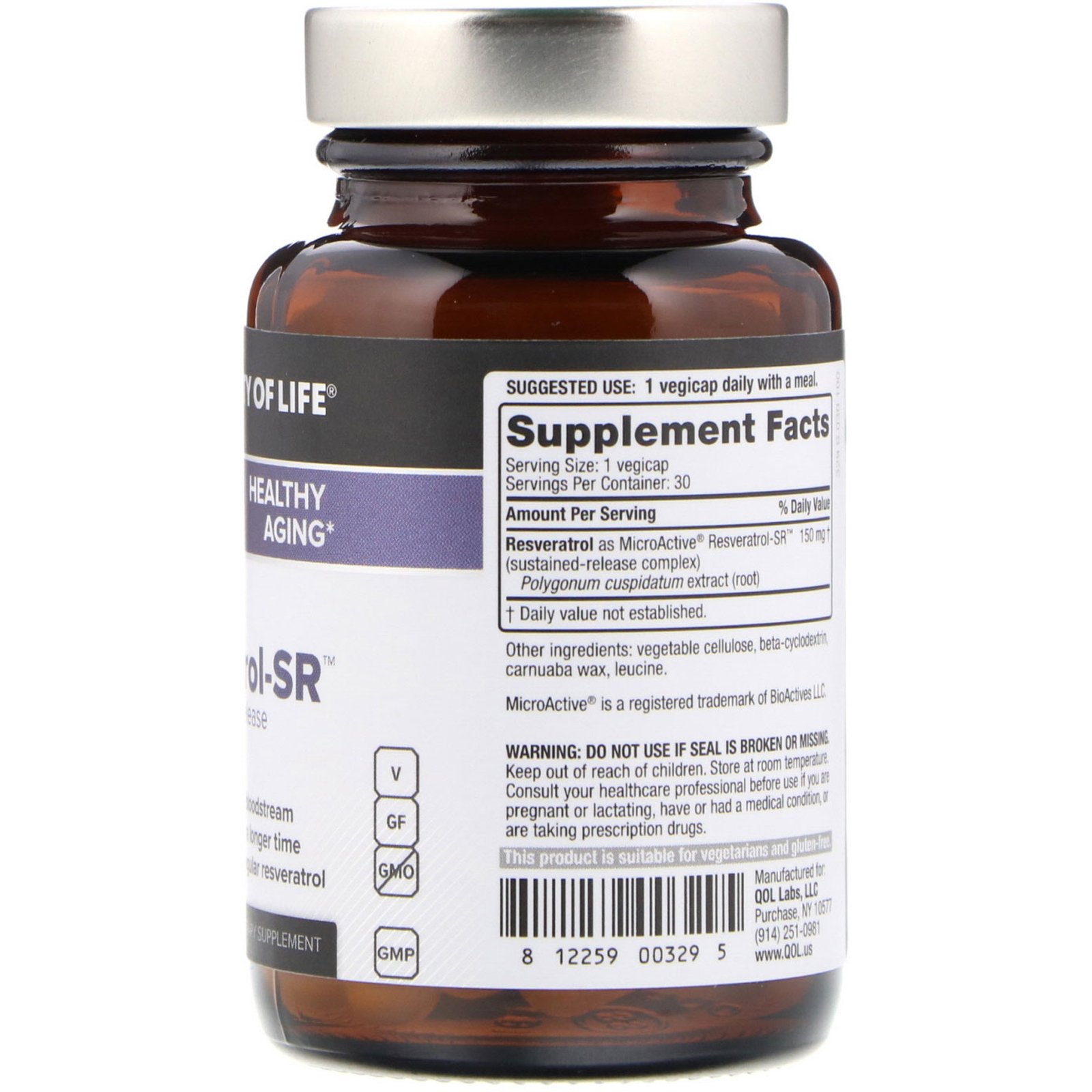 Quality of Life Labs, Resveratrol-SR, 150 mg, 30 Cápsulas vegetais - Imagem 2