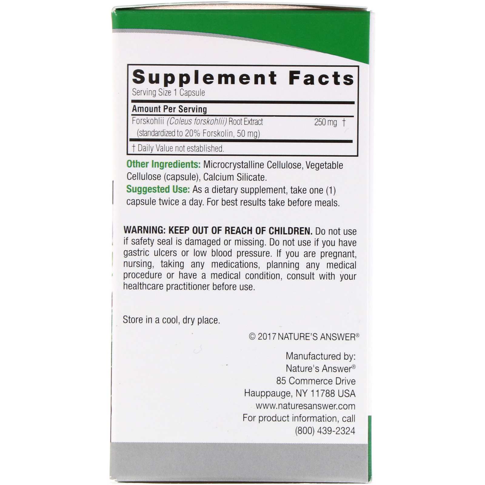 Nature's Answer, Forskohlii, 250 mg, 60 cápsulas vegetais - Imagem 2