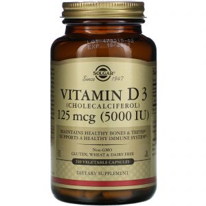 Solgar, Vitamina D3 (Colecalciferol), 5.000 UI, 240 Cápsulas Vegetais