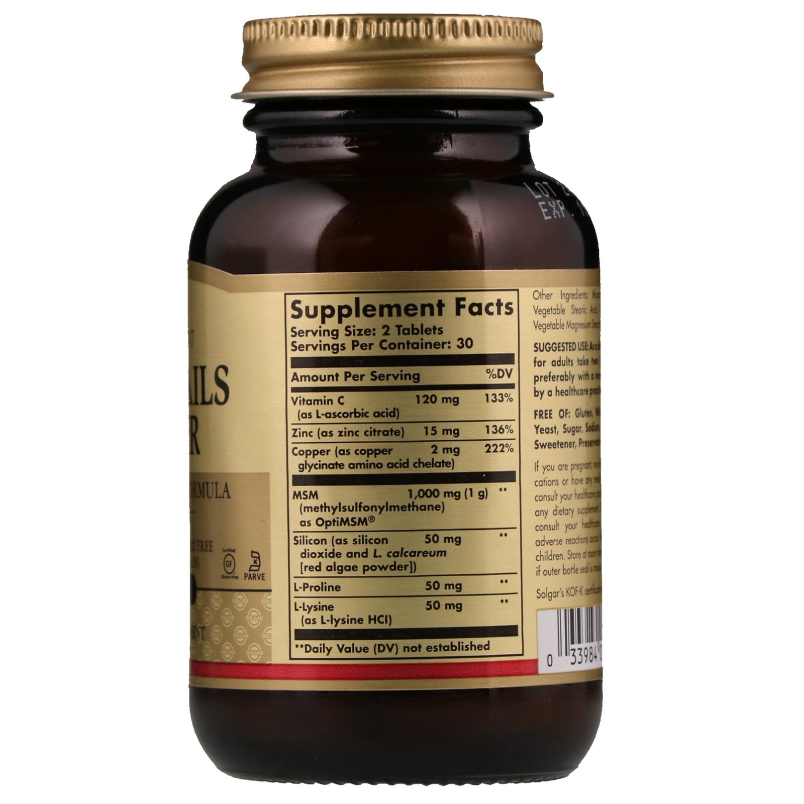 Solgar, Skin, Nails & Hair, Advanced MSM Formula, 60 Comprimidos - Imagem 2