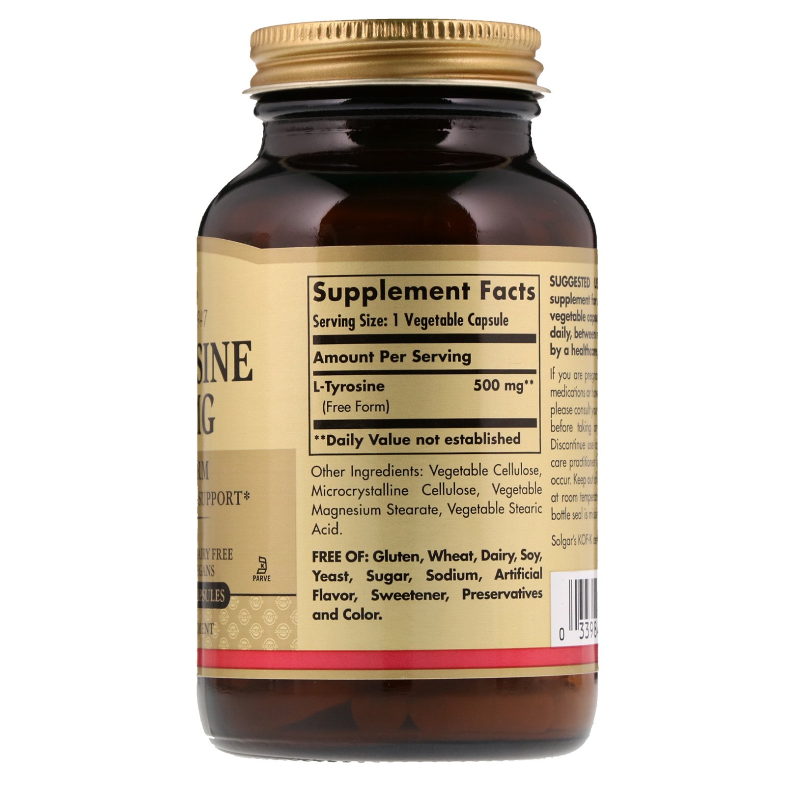 Solgar, L-Tirosina, 500 mg, 100 Cápsulas Vegetais - Imagem 2