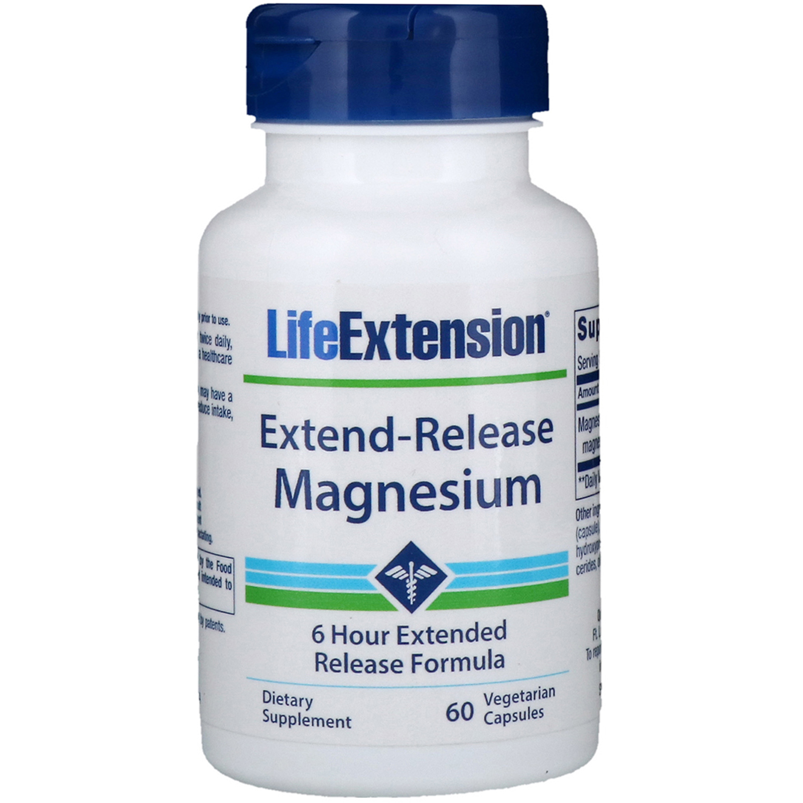 Life Extension, Magnésio de Liberação Prolongada, 60 Cápsulas Vegetais