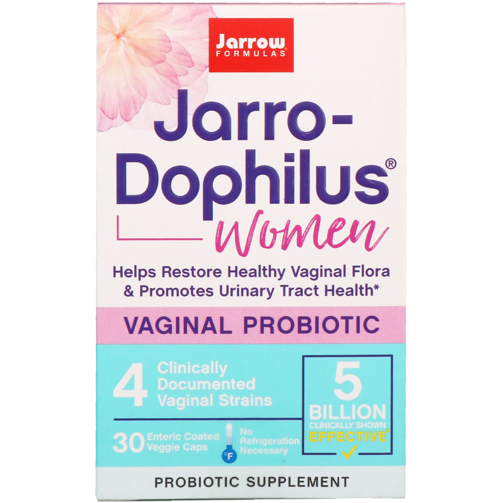 Jarrow Formulas, Jarro-Dophilus, Probiótico Vaginal, Mulheres, 5 Bilhões, 30 Cápsulas Vegetais Revestidas Entericamente