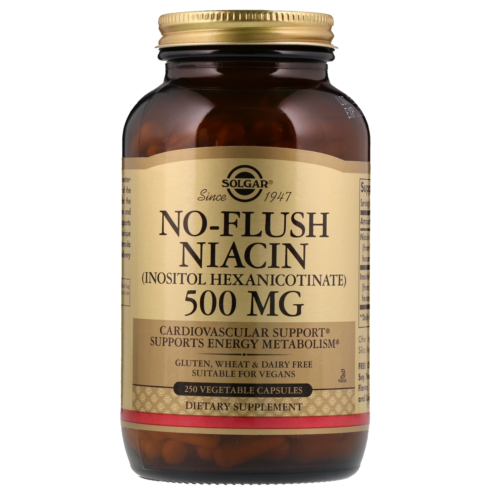 Solgar, No-Flush Niacin, 500 mg, 250 Vegetable Capsules