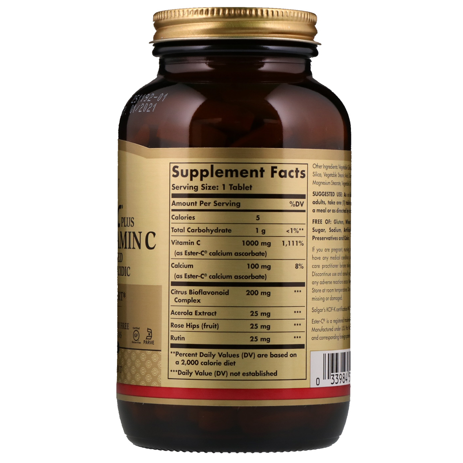 Solgar, Ester-C Plus, Vitamina C, 1.000 mg, 180 Comprimidos - Imagem 2