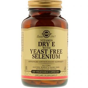 Solgar, Vitamina E Seca com Selênio Sem Levedura, 100 Cápsulas Vegetais