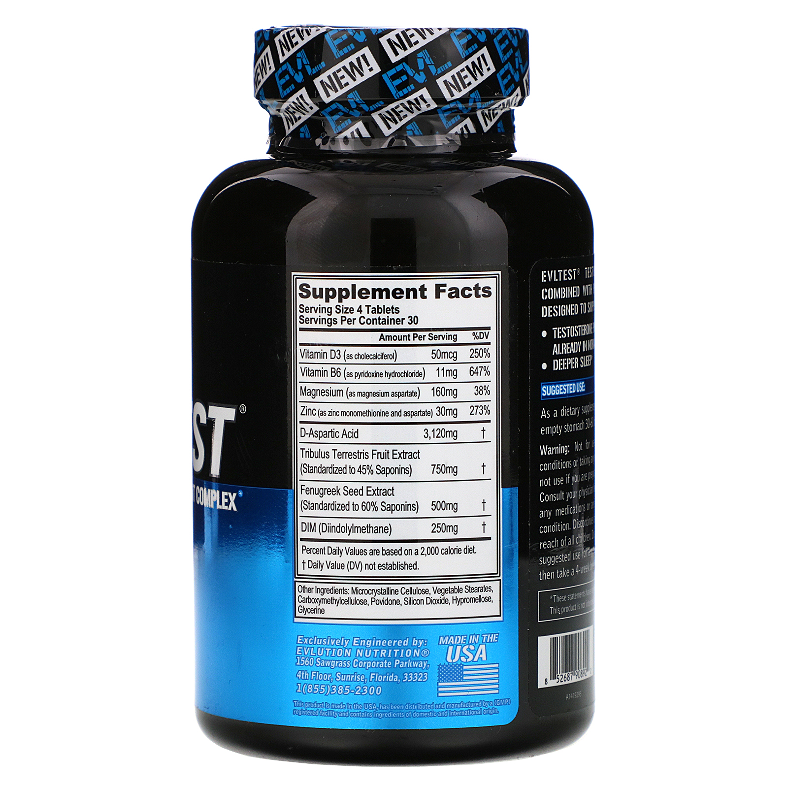 EVLution Nutrition, EVLTest, Complexo de suporte à testosterona, 120 comprimidos - Imagem 2