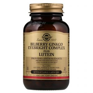 Solgar, Bilberry Ginkgo Eyebright Complex Plus Lutein, 60 Cápsulas Vegetais