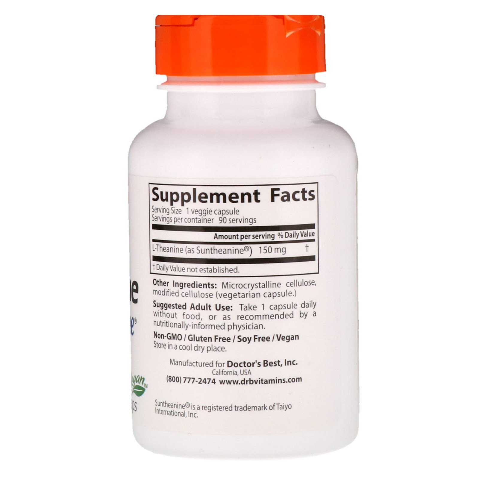 Doctor's Best, Suntheanine L-Theanina, 150 mg, 90 Cápsulas Vegetais - Imagem 2