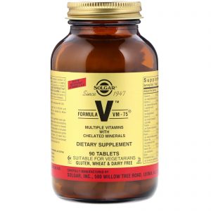 Solgar, Formula V, VM-75, Várias Vitaminas com Minerais Quelatados, 90 Comprimidos