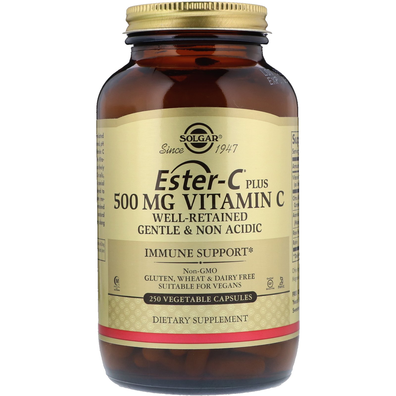 Solgar, Ester-C Plus, vitamina C, 500 mg, 250 Cápsulas Vegetais