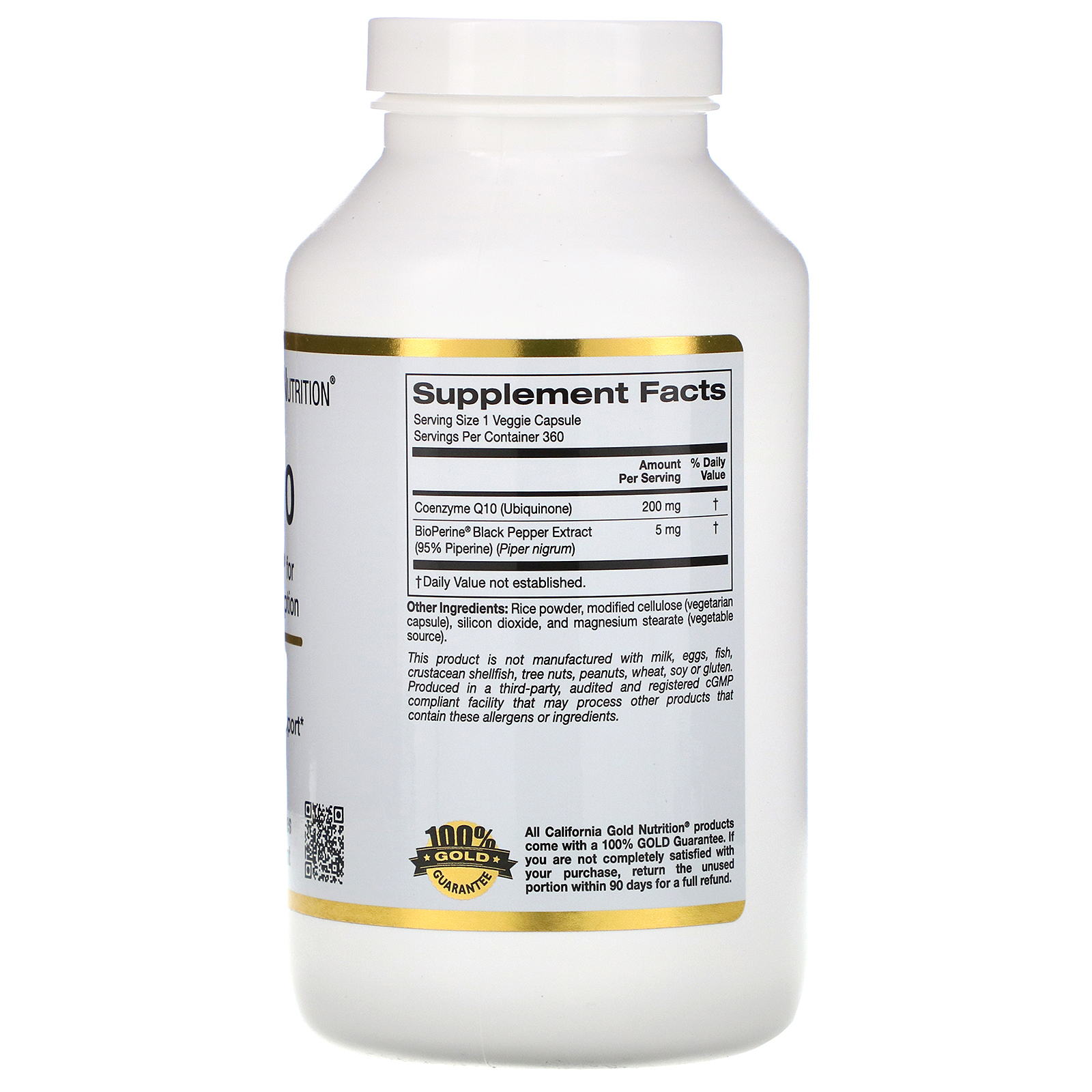 California Gold Nutrition, CoQ10 USP com Bioperine, 200 mg, 360 Cápsulas Vegetais - Imagem 2