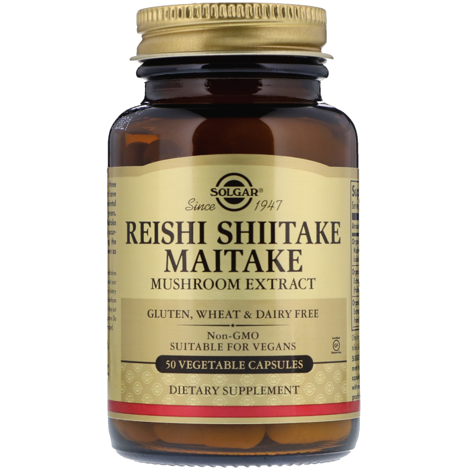 Solgar, Extrato de Cogumelo Reita Shiitake Maitake, 50 Cápsulas Vegetais