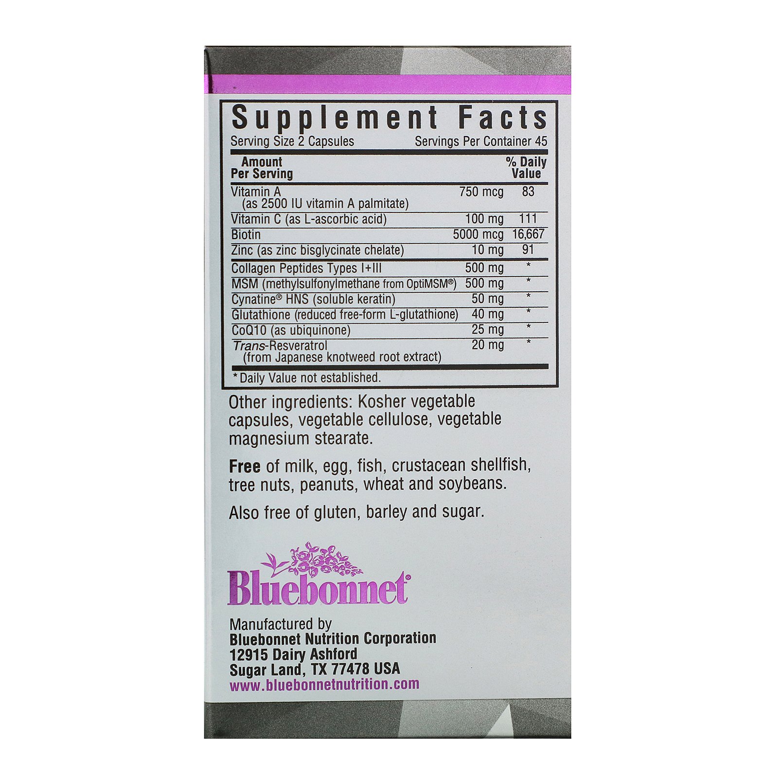 Bluebonnet Nutrition, Beautiful Ally, Cabelo, Pele e Unhas, 90 Cápsulas Vegetais - Imagem 2
