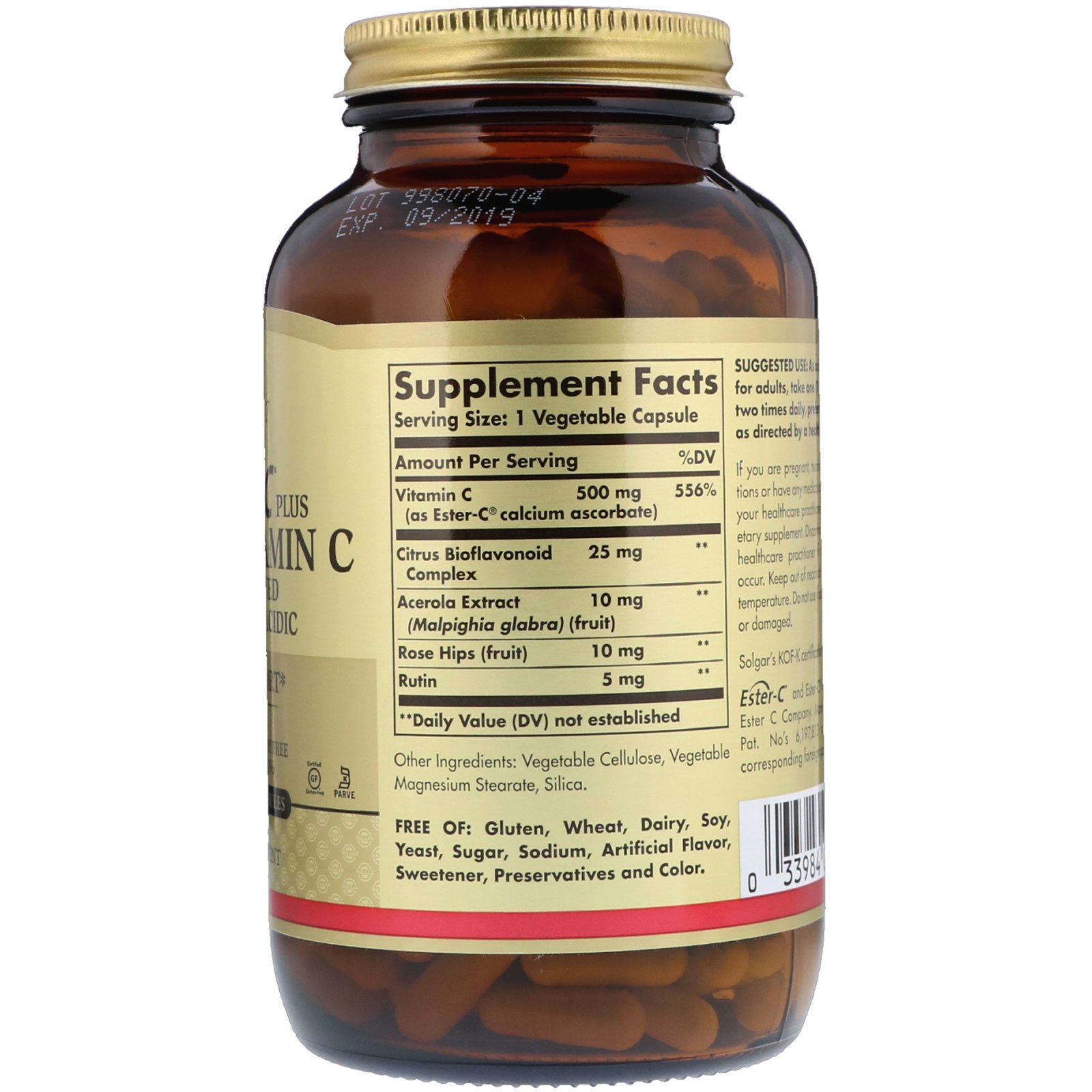 Solgar, Ester-C Plus, vitamina C, 500 mg, 250 Cápsulas Vegetais - Imagem 2