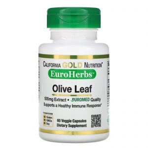 California Gold Nutrition, Extrato de Folha de Oliveira, EuroHerbs, Qualidade Europeia, 500 mg, 60 Cápsulas Vegetais